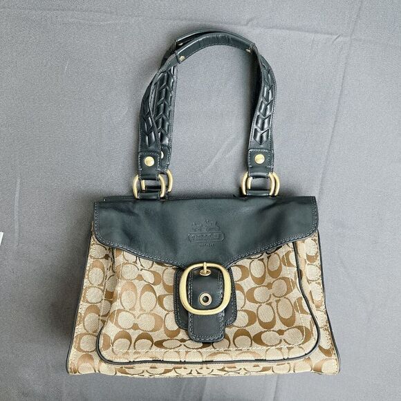 Coach vintage bleeker Khaki Coal signature motocycle tote shopper bag 11435